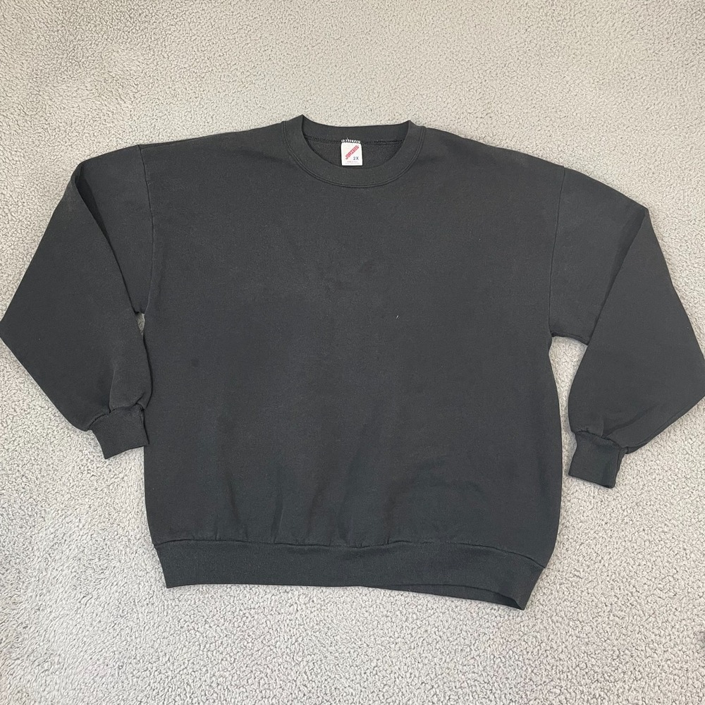 VTG Blank Jerzees Sweatshirt 2X Black Lounge Sportswear USA Pullover Crewneck